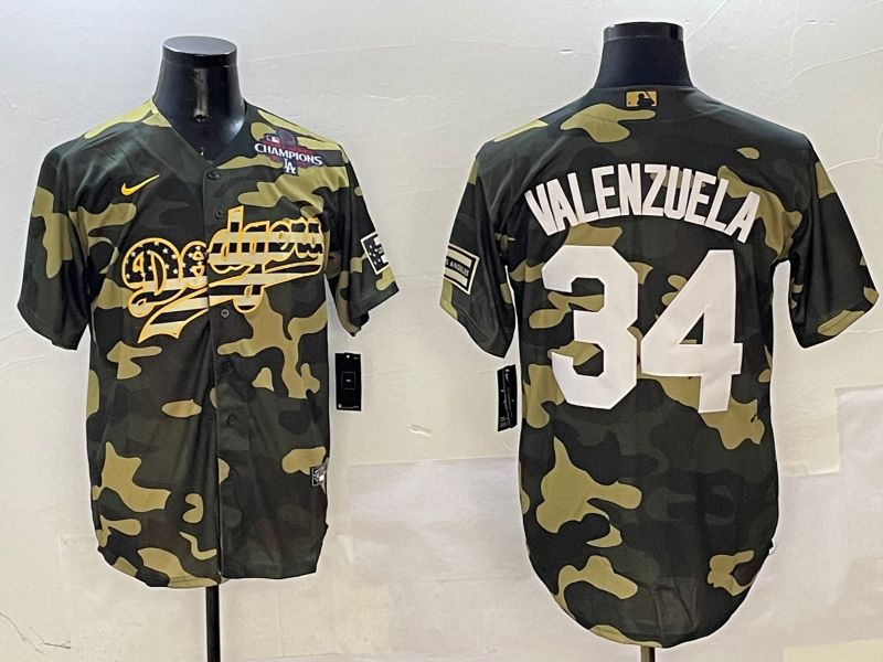 Men Los Angeles Dodgers 34 Valenzuela Camo Joint Name 2025 Nike MLB Jersey style 4